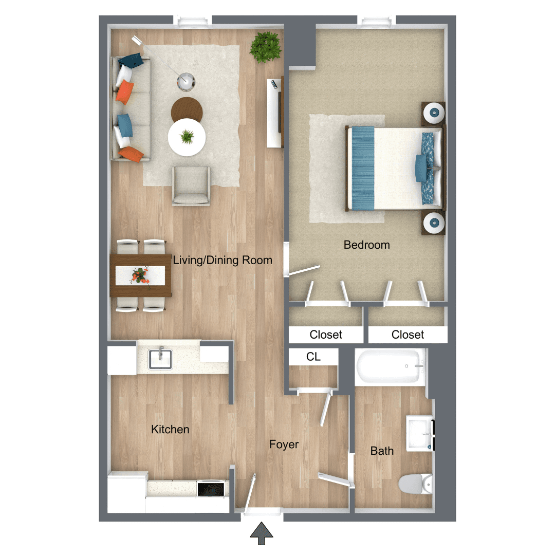 FG Weinberg House - 3D - 1 Bedroom A Apartment A 1 Bedroom 1 Bathroom Apartment at Weinberg House