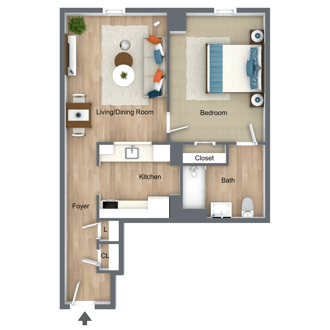 FG Weinberg House - 3D - 1 Bedroom B Apartment B 1 Bedroom 1 Bathroom Apartment at Weinberg House