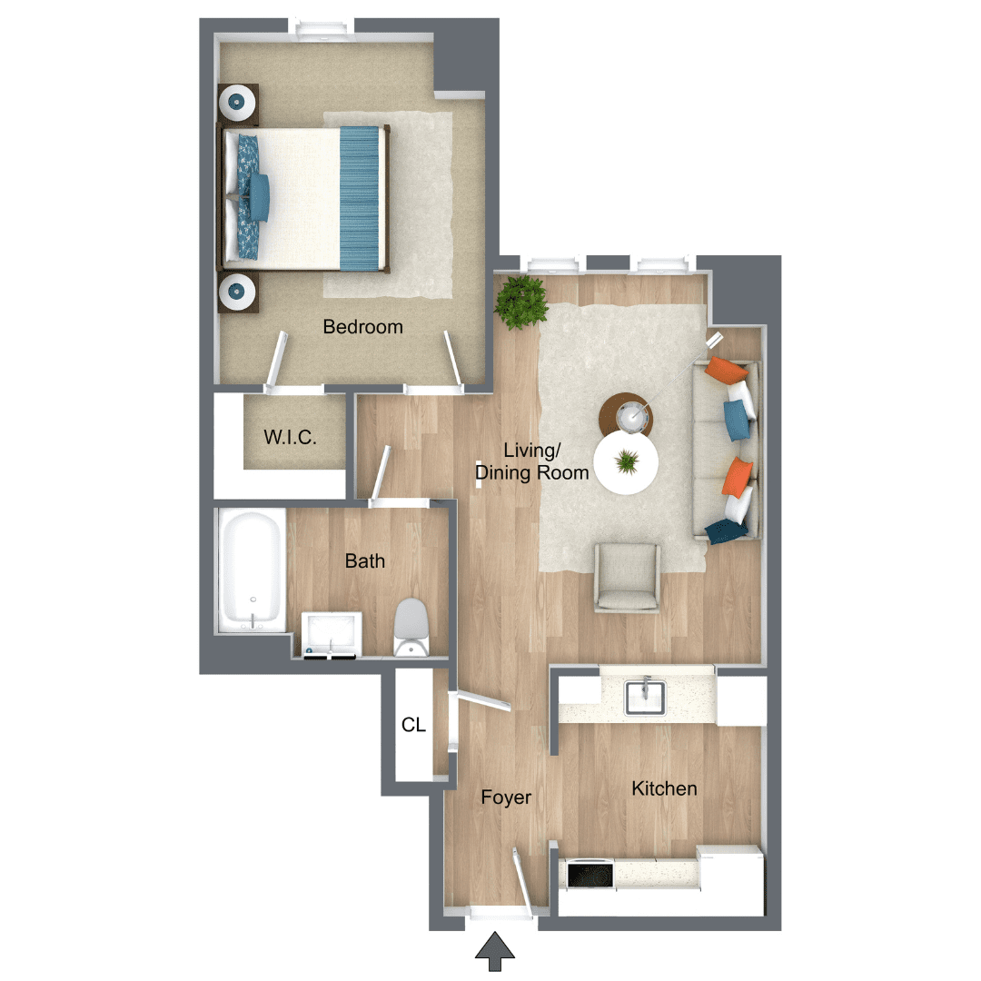 FG Weinberg House - 3D - 1 Bedroom C Apartment C 1 Bedroom 1 Bathroom Apartment at Weinberg House