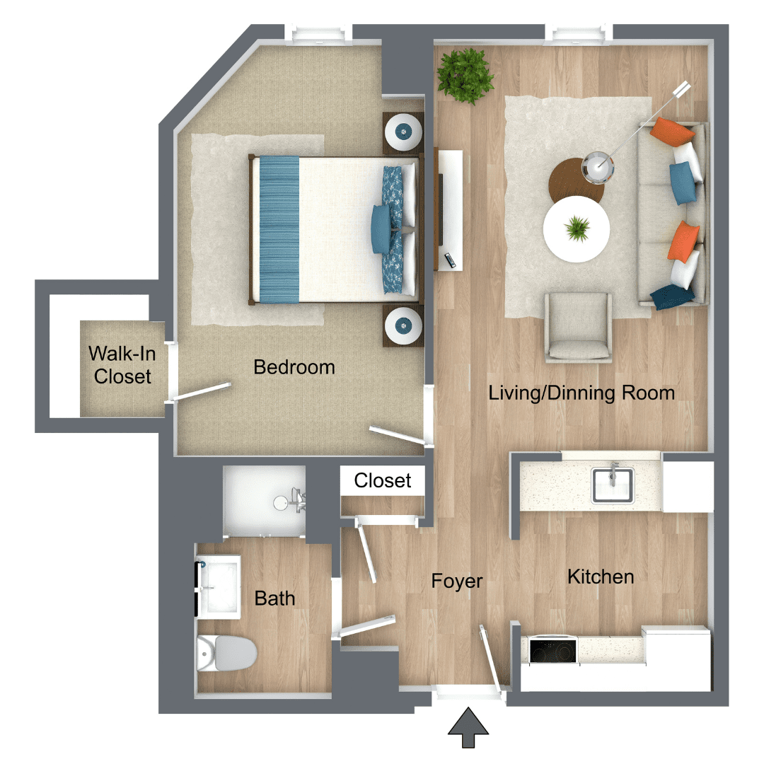FG Weinberg House - 3D - 1 Bedroom D Apartment D 1 Bedroom 1 Bathroom Apartment at Weinberg House