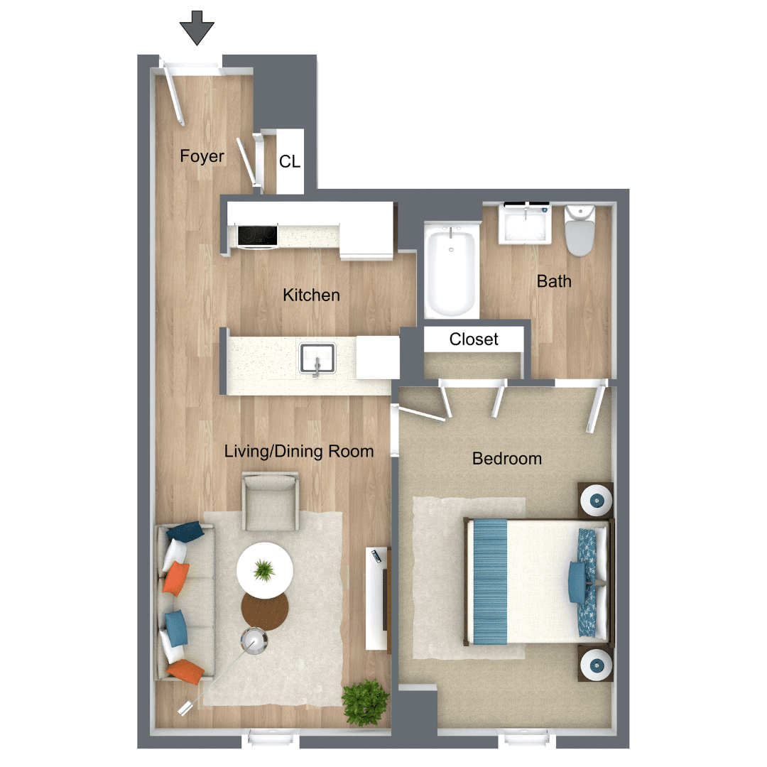 FG Weinberg House - 3D - 1 Bedroom E Apartment E 1 Bedroom 1 Bathroom Apartment at Weinberg House
